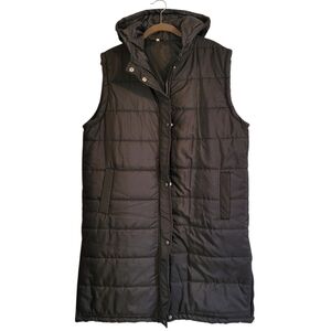 Black Sleeveless Hooded Puffer Longline Vest Coat Wmn 2XL Errands Travel Casual